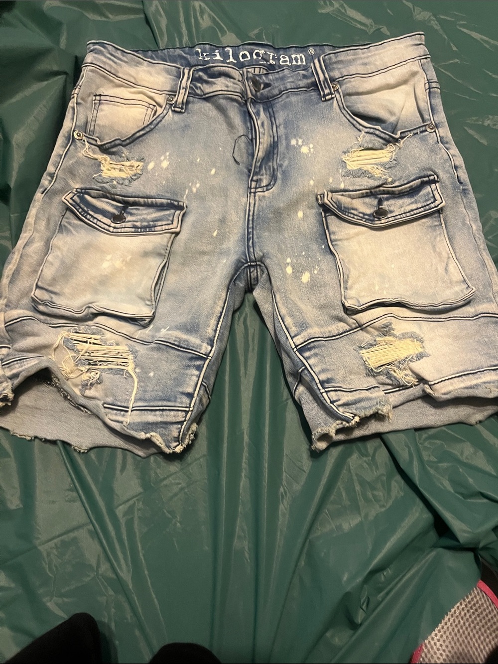 Kilogram Light Blue Distressed Men's Cargo Denim Shorts